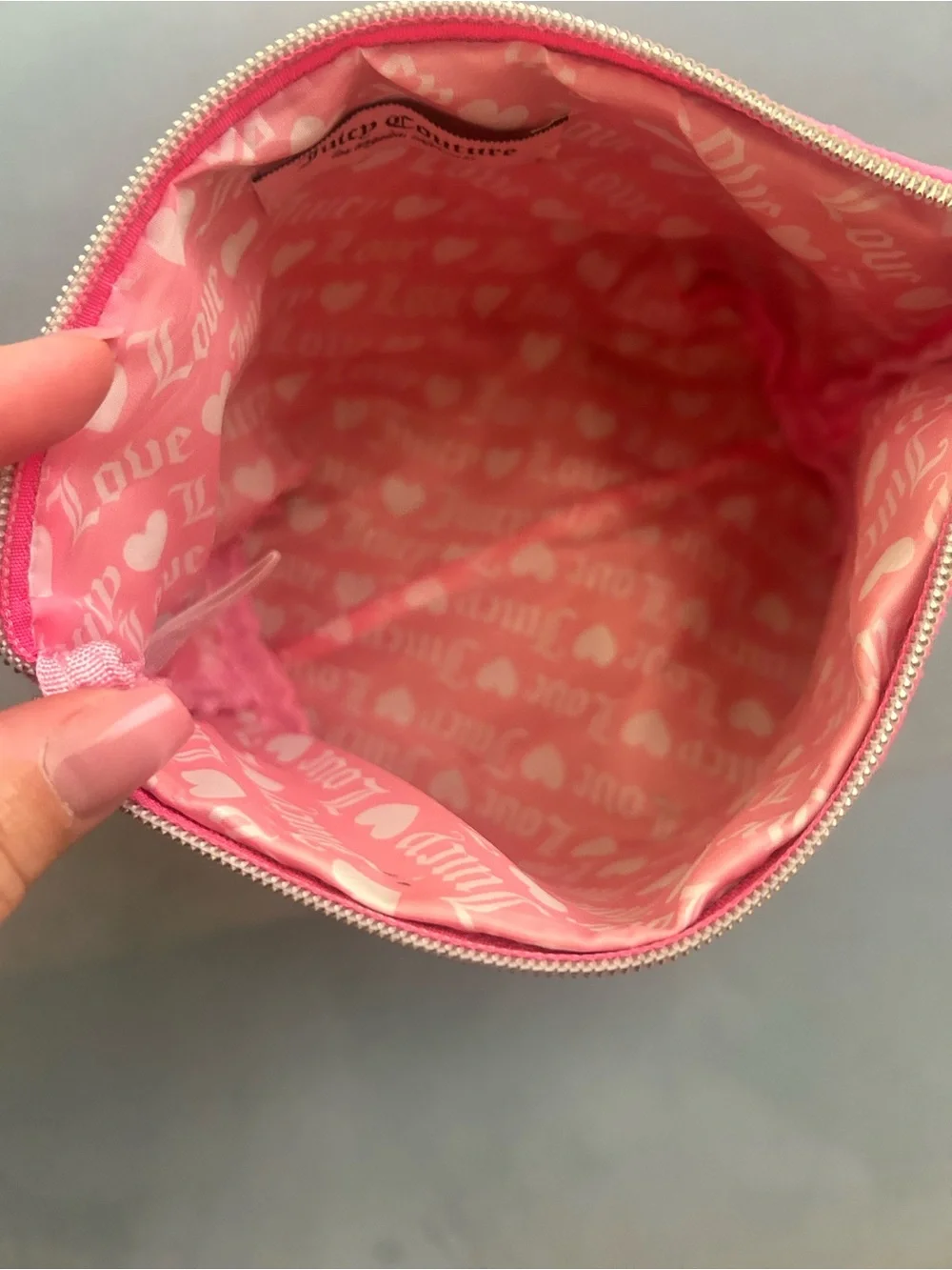 Juicy Couture Hot Pink Plush Cosmetic Case with Gold Crest